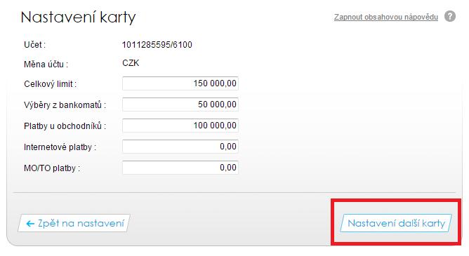 Případně můžete Disponentovi zažádat i o platební kartu. Přidat platební kartu můžete pouze u běžného účtu.