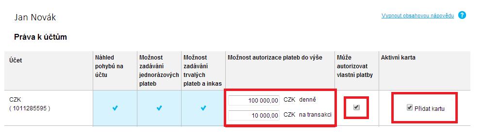 Stránka 9 z 30 Po té, co jste nastavil limity, tak máte možnost Přidat kartu. V rámci přidání karty je nutné provést Nastavení karty.