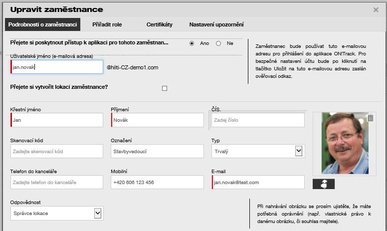 Dále je pod zobrazením Info o zaměstnanci v bočním panelu k dispozici