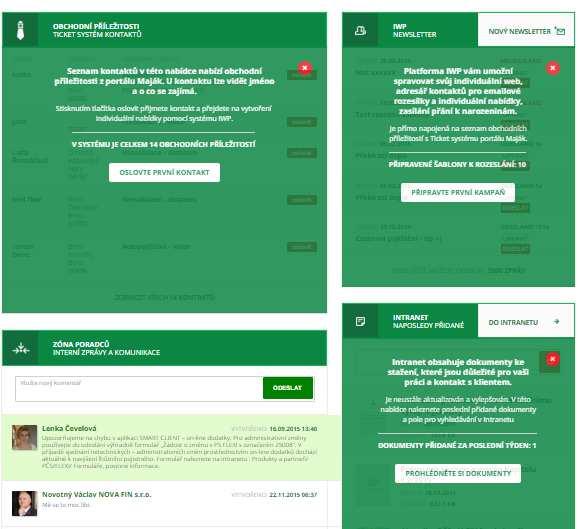 ZÓNA PORADCŮ OBCHODNÍ PŘÍLEŽITOSTI ticket systém kontaktů Jsou kontakty přebírané z projektu Maják.