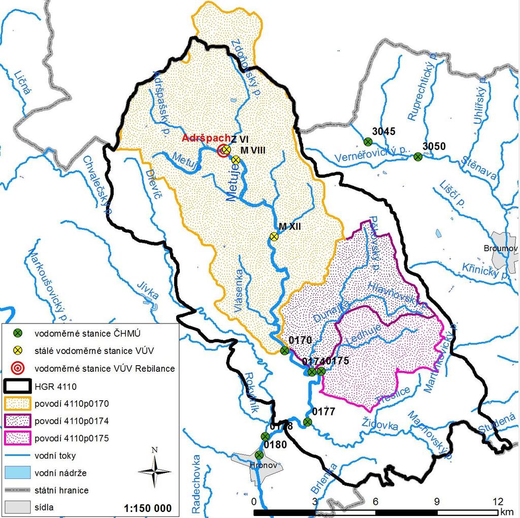 6. MODELOVÉ VÝPOČTY ZÁSOB PODZEMNÍCH VOD 6.1. HYDROLOGICKÝ MODEL V povodí existují i vodoměrná pozorování VÚV T.G.M., provozovaná zejména se zaměřením na problematiku hraničních vod (stanice M XII pod Teplicemi n.