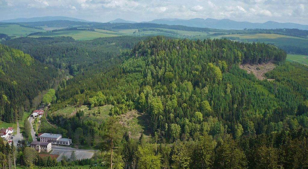 pískovce, dobře patrných na některých skalních útvarech v podobě tzv. šikmého zvrstvení. Pískovce masívu Skály jsou od adršpašsko-teplických skal v tektonicky pokleslé kře. Pokles podle tzv.