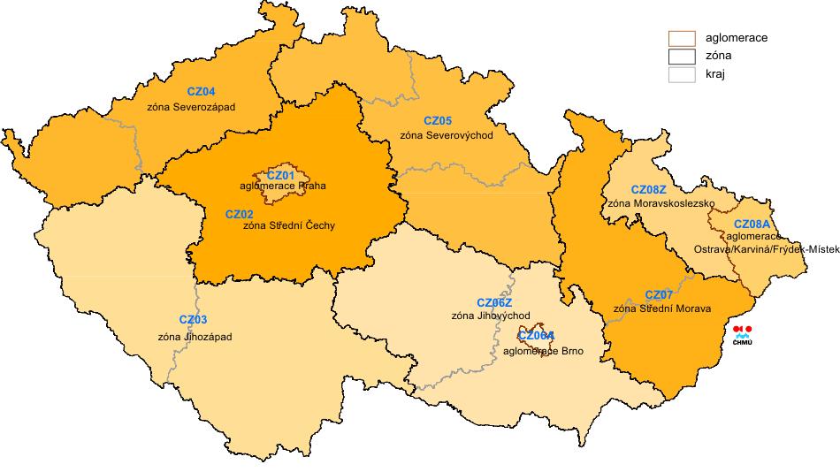 Obrázek 1: Členění ČR na zóny a aglomerace Zdroj: ČHMÚ B.1.1 Karlovarský kraj Základní charakteristika Karlovarský kraj se nachází na západě České republiky, podle své rozlohy (3 315 km 2 ) zaujímá 4,2 % území republiky.
