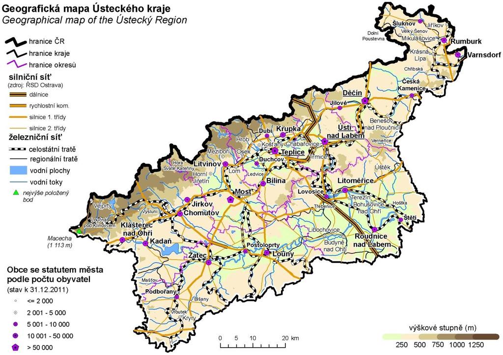 Obrázek 5: Geografická mapa Ústeckého kraje Zdroj: ČSÚ (http://www.czso.cz/csu/2012edicniplan.nsf/t/d0003fd85c/$file/421 01112mg.jpg) B.