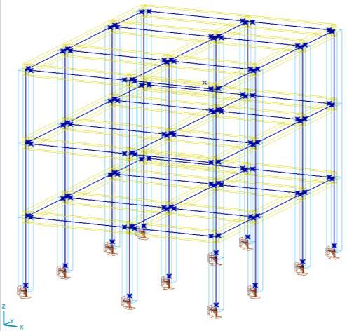 Obr. 3-21 Rozměry rámové konstrukce Materiálové charakteristiky konstrukce jsou E = 31 000 MPa, ν = 0,2, ρ = 2 500 kg/m 3 a tíhové zrychlení g = 10 m/s 2.