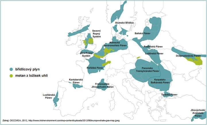 Obr. 9 Hlavní zdroje nekonvenčního plynu v Evropě (Zdroj: http://www.foeeurope.org/sites/default/files/publications/foee_shale_gas_report_czech.