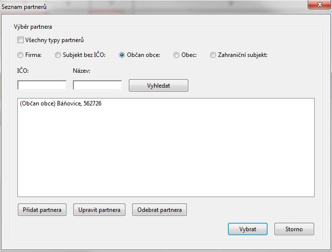 Pozn.: Pro zobrazení všech partnerů zaškrtněte v okně Všechny typy partnerů (vlevo nahoře).