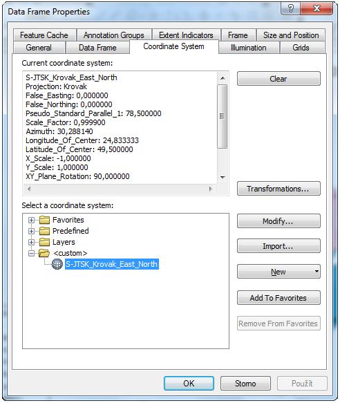 Obrázek 1. Data Frame Properties Zjistěte, v jakém souřadnicovém systému jsou vaše data.