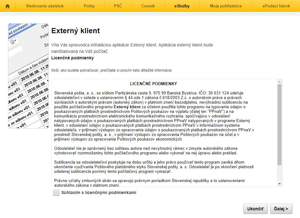 2. Externý klient Spustenie inštalácie sa aktivuje potvrdením odkazu na úvodnej stránke Registračného webu Externý klient pre vytváranie, podaj a