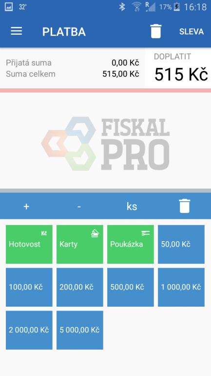 FiskalPRO Mobile Podmínky Aplikace je pro Android zařízení (smartphone, tablet) Aplikace je optimalizována pro displeje od velikosti 4,5 včetně Na zařízení, kde bude FiskalPRO Mobile instalováno,