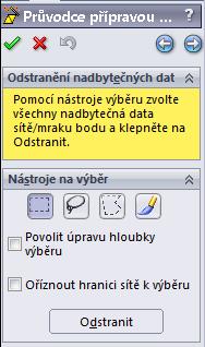 Výčnělek v pravém dolním rohu, který vznikl při tvorbě STL modelu, je pro další práci nepotřebný a vlivem své nepříznivé geometrie by mohl způsobit problémy při