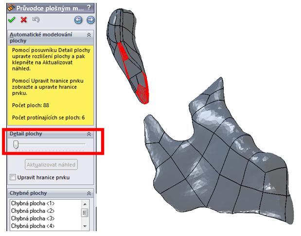 způsobovat problémy při dalších operacích. I při maximálním detailu ploch se některé plochy nemusí vytvořit. Tyto plochy však popisují mnohem menší oblasti a je jednodušší je opravit.