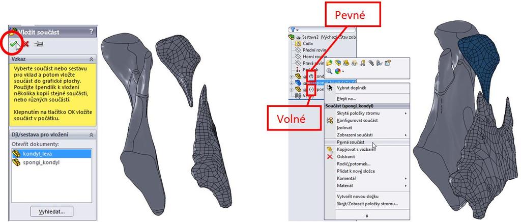 potřeba, aby tyto modely byly označeny jako volné. V případě potřeby je možno u každého tělesa v sestavě nastavit jestli je součást volná nebo pevná (Obr. 3.