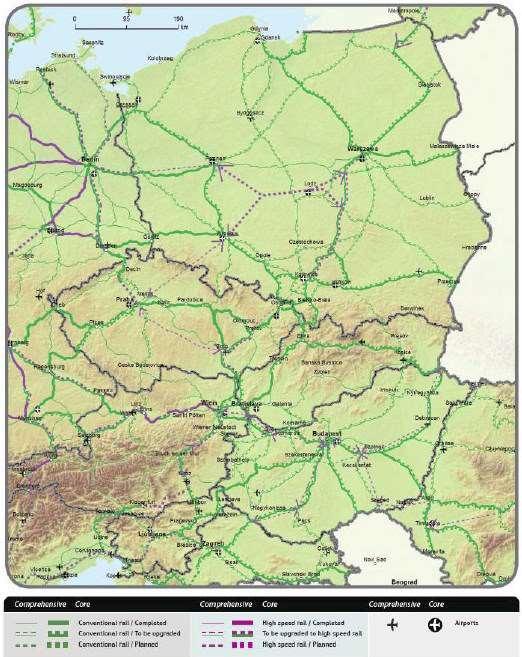 EU schválená mapa sítě TEN-T pro osobní železniční dopravu dle nařízení č.