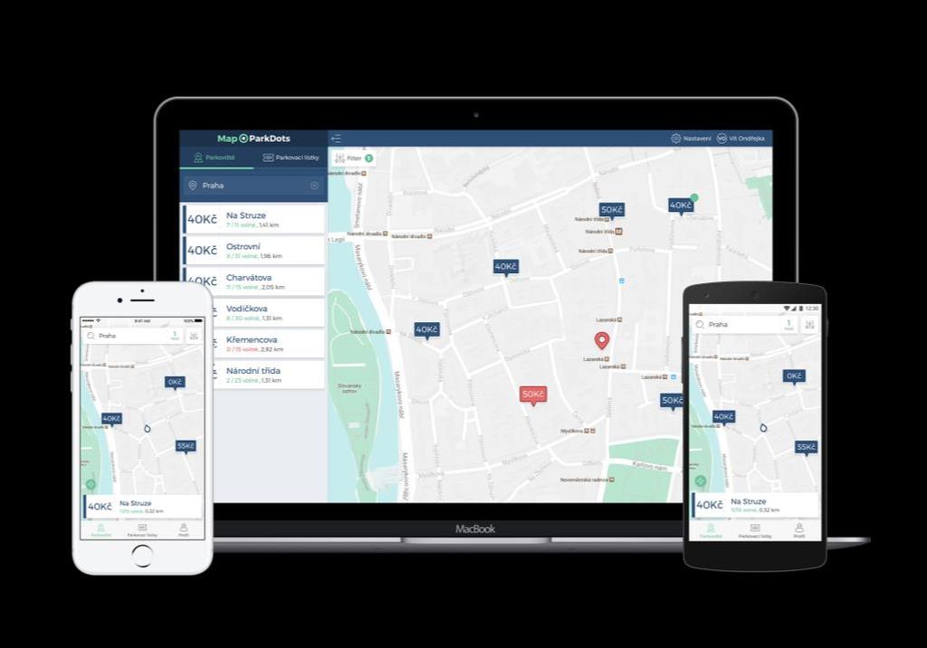 PARKDOTS SMART PARKING PLATFORMA PRO MĚSTA A OBCE Zhodnocení existujících parkovacích míst díky: Zvýšení využití lidé najdou volné místo Zlepšení platební disciplíny efektivnější kontrola Umožňuje