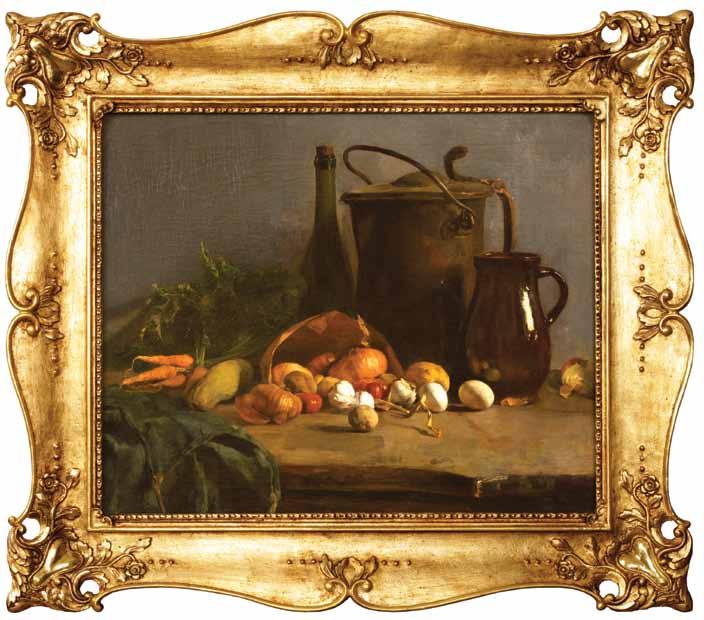 glazovaného džbánku. Levý okraj stolu je vykryt zelenou drapérií. Obraz patří do skupiny obrazů na téma zátiší, které mladý Antonín Slavíček maloval vedle krajinomaleb na začátku své umělecké kariéry.