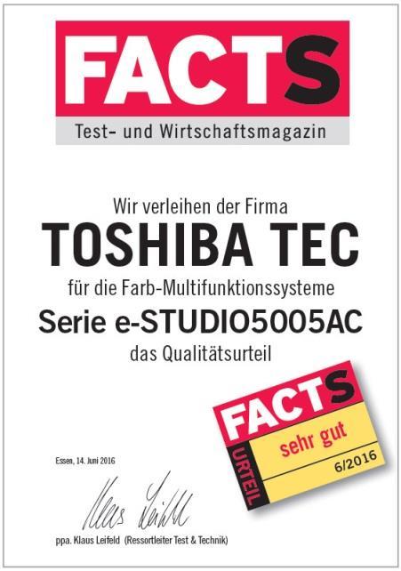 Mopria Print Service (Android). Revija FACTS podelila najvišjo nagrado za barvni multifunkcijski sistem Toshiba e-studio5005ac serijo.