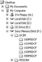 x Systémy Windows 2000/Me/XP 1 Poklepejte na ikonu na hlavním panelu úloh. Příklad: prohlížení složek v systému Windows XP Poklepejte zde 62 2 Klepněte na položku (Sony DSC) t [Stop].