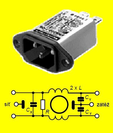Fakulta elektrotechniky a komunikačních technologií, VUT v Brně 65 Obrázek 4.17: Sít ový odrušovací filtr vestavěný v přístrojové zásuvce a jeho vnitřní zapojení. Obrázek 4.18: Příklad zapojení sít ového odrušovacího filtru s přepět ovými ochranami (filtr EMP).