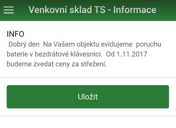 informace o poruše, změně cen apod.