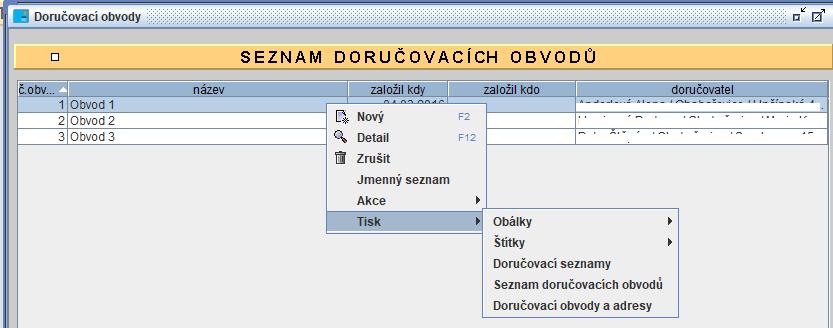 Doručovací obvody Slouží k přípravě doručovacích seznamů, tisku štítků a obálek pro dodání hlasovacích lístků voličům.