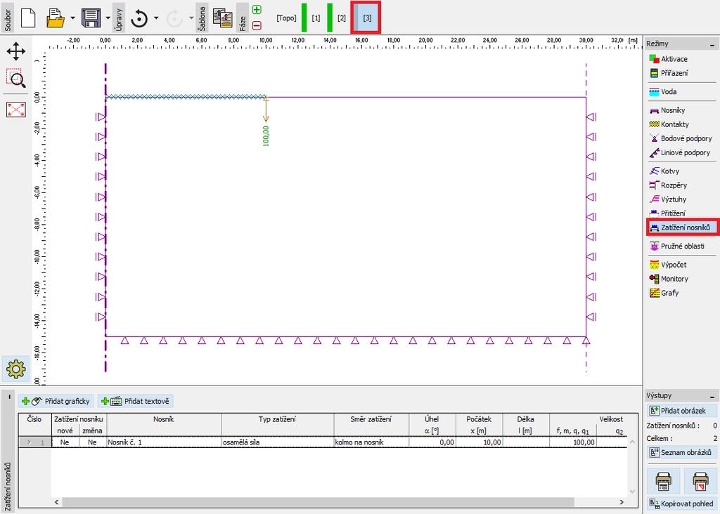 Rám Zatížení nosníků Fáze budování 3 Poté znovu provedeme výpočet a zjistíme