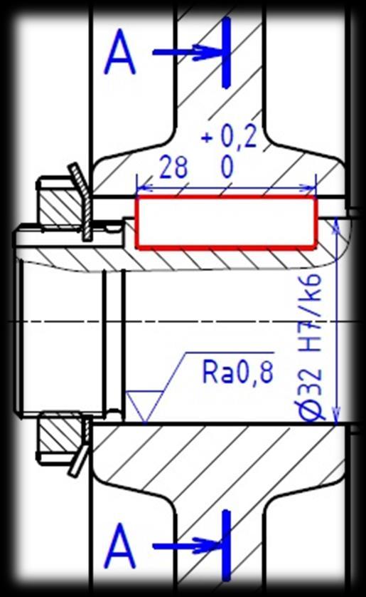 Obrázek 4.5 Tolerování spojení pomocí pera Obrázek 4.6 Tolerování spojení pomocí pera v řezu 4.