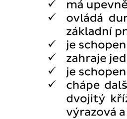 4. ročník ovládá základní smyčcovou techniku v různých tempech používá dynamiku ovládá vibrato na dlouhých tónech ví, co je flažolet a dokáže první přirozený zahrát zahraje dvojzvuky s prázdnou