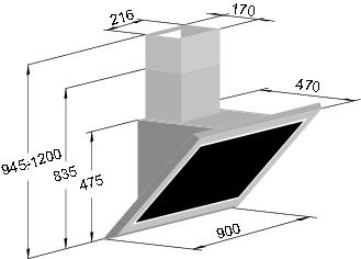 digestor MIRÓ šírka: 90 cm materiál: nerez AISI 430, nerez a čierne sklo motor: 350-810 m3/h IEC,