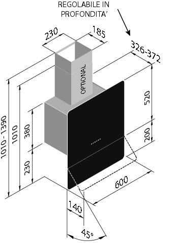 (voliteľný) 86,00 nástenný digestor PUCCINI šírka: 60 cm