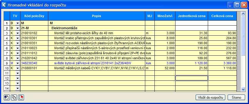 6 TIPY NA ZÁVĚR (klávesou F3 a z menu vyberte možnost Hromadně), z rozpočtu v Excelu zkopírujte položky týkající se aktuálního stavebního objektu a vložte je do okna Hromadné vkládání do rozpočtu.