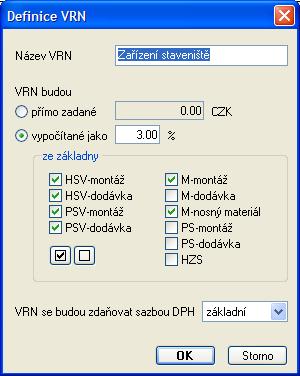 3 VYTVOŘENÍ ROZPOČTU procent jednotlivých VRN a program automaticky vypočítá hodnotu VRN z přednastavené základny.