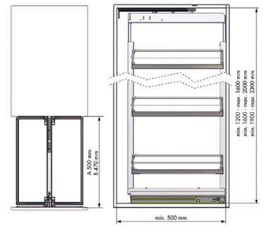 450 / 500 6 Povrchová úprava: komaxit stříbrný Minimální vnitřní hloubka korpusu: 510 mm Součástí rámu jsou úchyty dvířek (2 ks). Úchyty umožňují 3D nastavení dvířek.