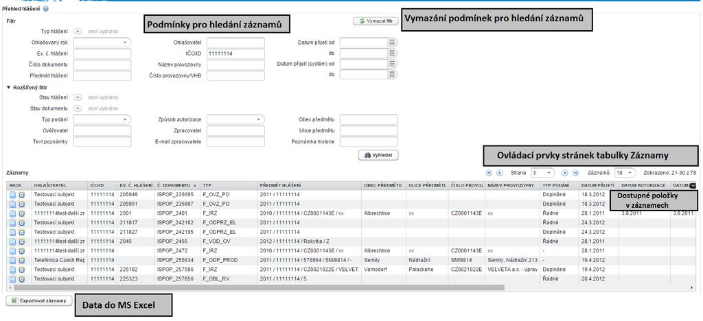 Záložky v Menu aplikace ISPOP Uživatel Přidání uživatele Ohlašovatel Ověřovatel Recenzent Umožňuje Správci subjektu přidat uživatele / vytvořit uživatelský účet ke svému subjektu; Běžný uživatel nemá