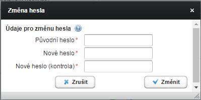 správné původní heslo a nové heslo. Nové heslo pro kontrolu zopakuje (musí se v obou polích shodovat) a potvrdí tlačítkem Změnit.