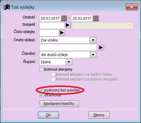 Podrobný tisk položek výdejky Tiskové sestavy Výdejka a Výdejka s normou umožňují tisknout podrobný rozpis položek výdejky