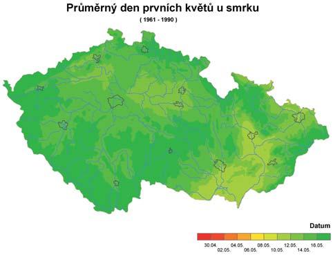 Obr. 12 Nástup prvních listů smrku obecného stanice Seletice, období 1965 2009 Fig. 12. First leaves onset Norway spruce, Seletice station, period 1965 2009 gického objektu než na vlastnostech jeho okolního prostředí včetně klimatu.