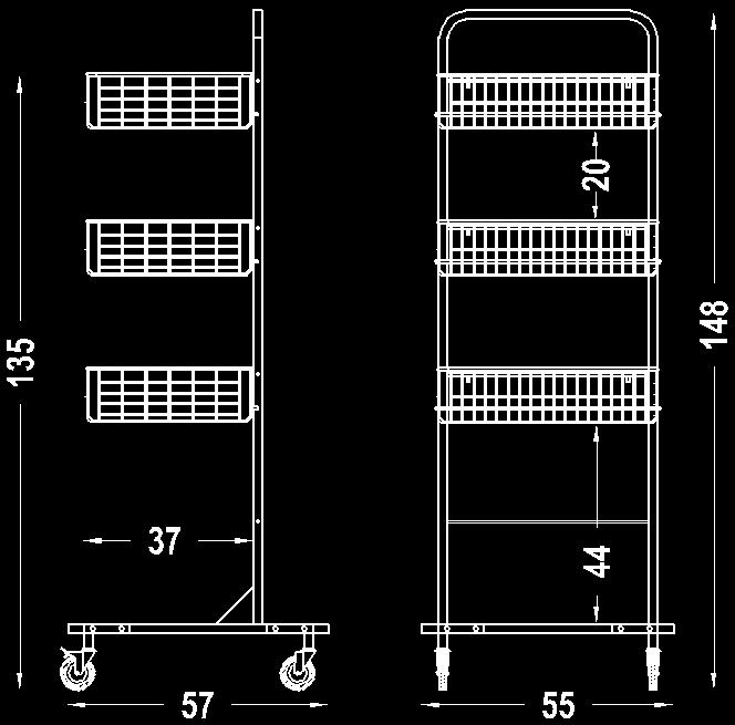 with brake, 3 x stainless basket 01513, stainless stacking place on undercart Nerez stojan 5005