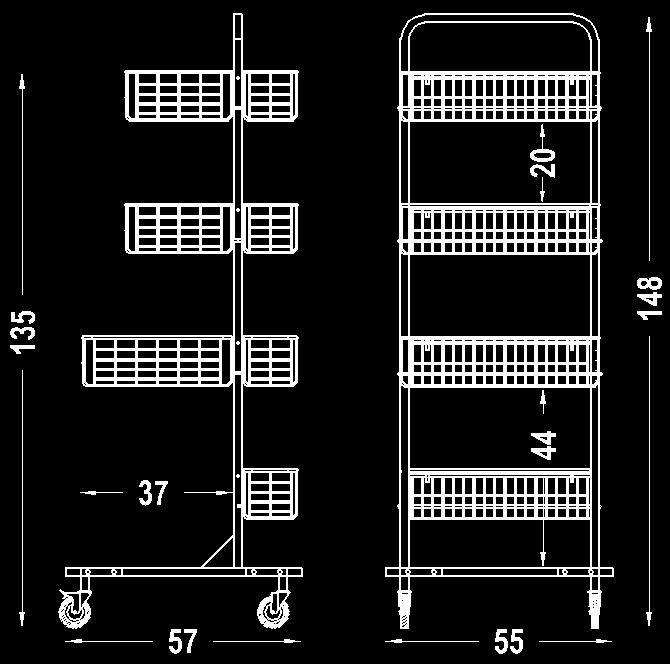 basket 01512, 1 x stainless basket 01513, stainless stacking place on undercart Nerez stojan 5006