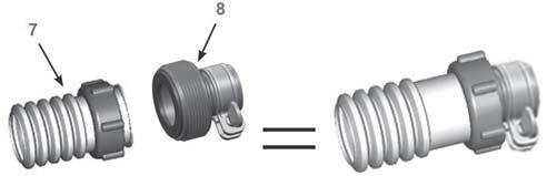 4) Přišroubujte adaptér B (8) na hadici (7). Pevně utáhněte (viz nákres 1).