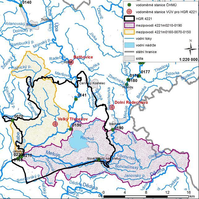 Pro posuzovaný rajon je určena stanice na Válovickém potoce, jehož povodí leží uvnitř HGR 4221, jako doplněk k datům z mezipovodí, které bylo možné vyčíslit jen v období před zrušením vodoměrné