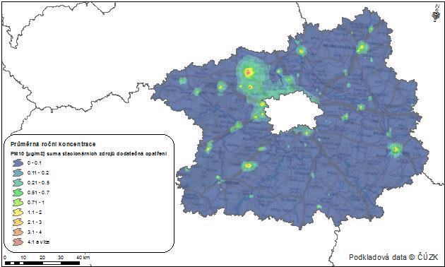 roční koncentraci PM 10 po aplikaci opatření stanovených v PZKO, zóna CZ02