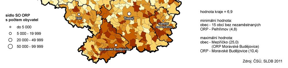 V celé ČR je rozdíl mezi pohlavími pouze 14,3 procentního bodu (opět vlivem vyššího podílu nepracujících žen - důchodkyň na Vysočině).