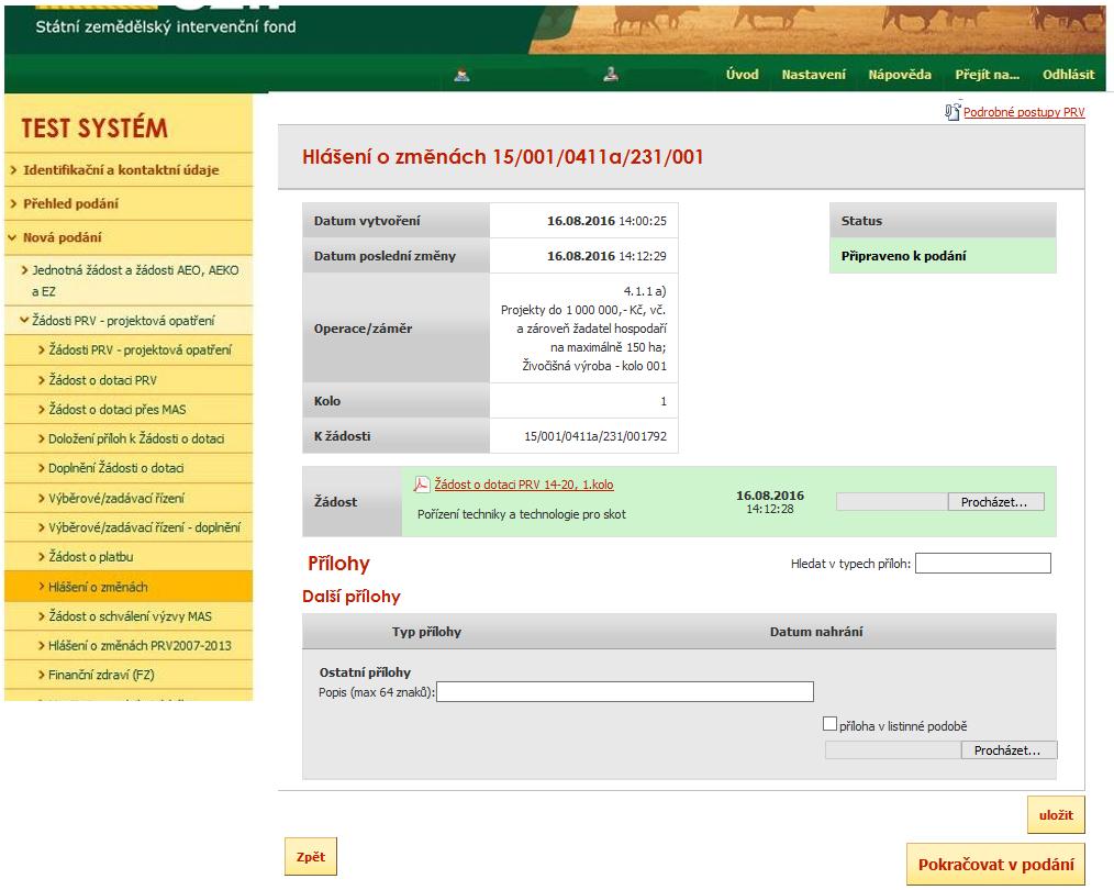 V takovém případě je potřeba odeslat informaci o doložení přílohy v listinné podobě. Obr.