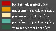 15: Zobrazení jednotlivých tříd ochrany ZPF v zájmovém území (Zdroj: Mapový portál VÚMOP). Zemědělské pozemky jsou podle kvality zařazeny do bonitních půdně ekologických jednotek BPEJ.