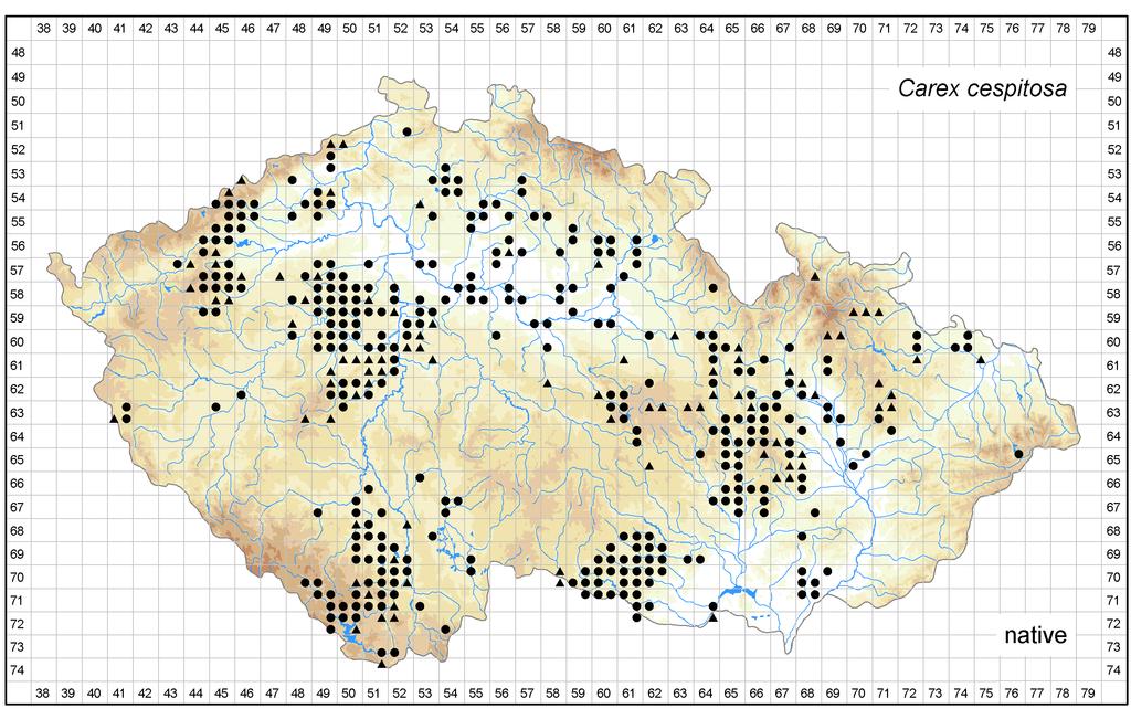 Distribution of Carex cespitosa in the Czech Republic Author of the map: Vít Grulich, Radomír Řepka Map produced on: 06-02-2018 Database records used for producing the distribution map of Carex