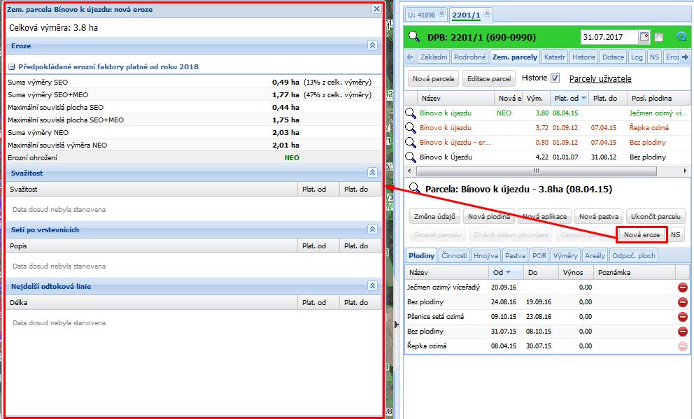 Obrázek 72 Informace o erozi ze záložky Nová eroze 6.13.