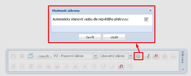 Ikonka Nastavení zákresu slouží k předvolbě nastavení vazby.