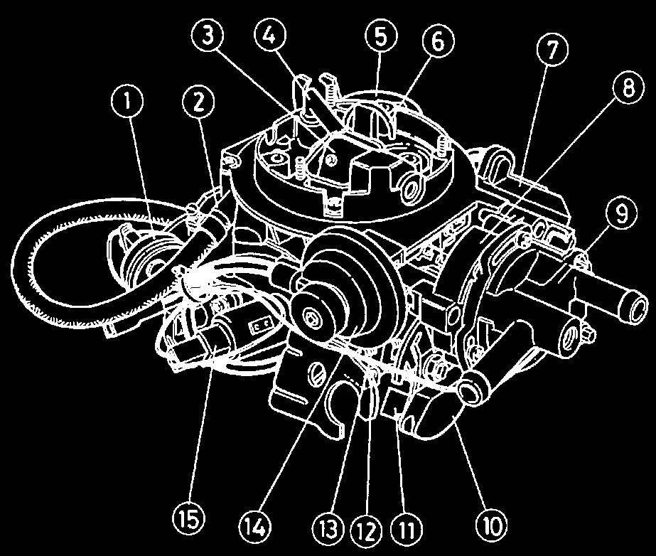 8-těleso automatického sytiče, 9-víko tělesa sytiče, 10- ovládací segment škrticí klapky, 11-páka škrtící páky, 12-seřizovací šroub