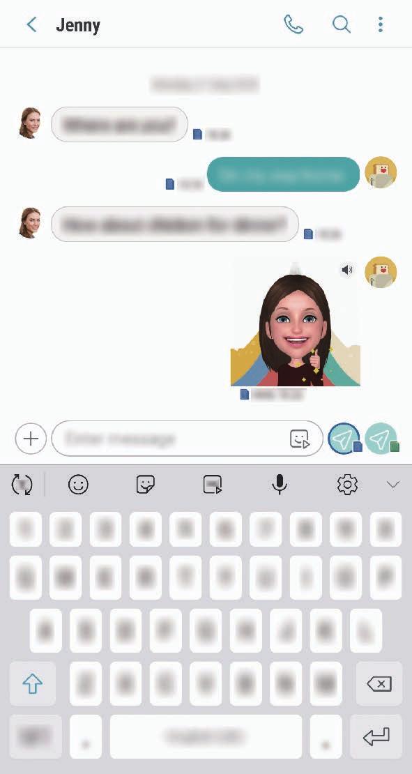 Zábava s nálepkami Moje emoji při chatování Nálepky Moje emoji můžete používat během konverzací prostřednictvím zpráv
